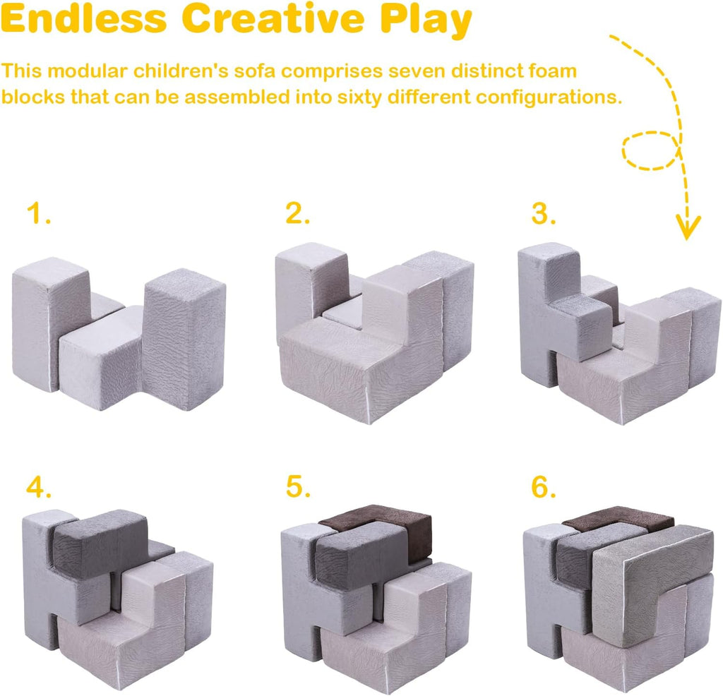 7Pcs Stackable Furniture Chair Washable Inspiring Creativity Blocks Chair Wear Resist for Kids Bedroom Playroom Furnitures