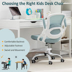 Kids Desk Chair,Ergonomic Study Chair with Adjustable Height,Swivel Mesh Desk Chair with Wheels,Home Office Chair for Children in Home Bedroom Blue