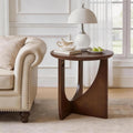 19.68 Inch Round Solid Wood Side Table, Walnut Brown, Modern Rustic Sofa End Table for Living Room Office, Easy Assembly Sofa Side Accent Table for Small Space