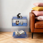 Acrylic Side Table, Acrylic End Table Record Player Table, Bedside Table with Open Storage Shelf, Small Nightstand for Living Room Bedroom Home Decor, 15.7" L x 11.8" W x 19.7" H (Blue)