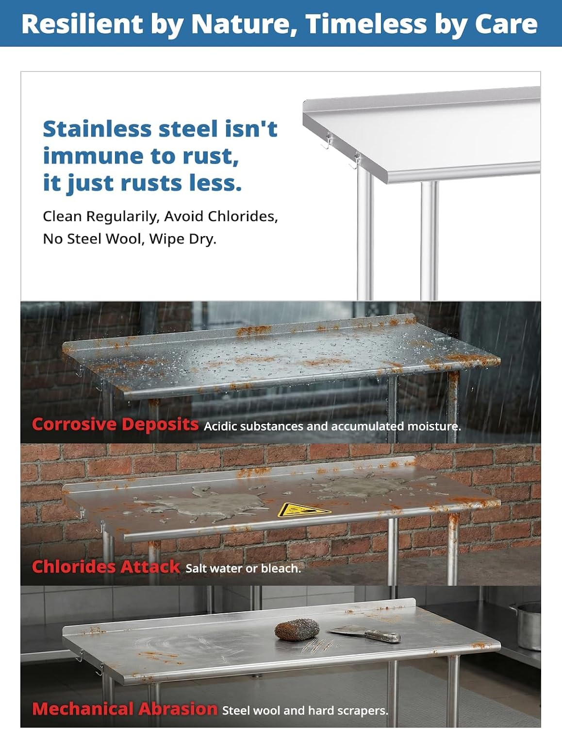 Atelicf NSF Stainless Steel Prep Table 24X48 inch, Flat Top & Casters | Mobile commercial-grade table for restaurants, kitchens, food trucks, breweries, bars, garages, and BBQ