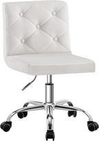 VECELO PU Leather Mid-Back Armless Vanity Chair Adjustable Height 360° Rolling Swivel for Home Office Work, White