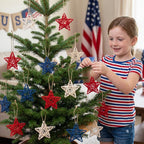 18 Pcs 4th of July Decorations Patriotic Rattan Star Decor Red White and Blue Decorations 3.1 Inch Independence Day Table Decor Party Decorations Vase Bowl Fillers