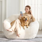 HUGHEAVEN Large Bean Bag Chairs for Adults, Adult Bean Bag Chair with Back Support, Reading Chair for Bedroom, Beige
