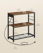 VASAGLE Kitchen Island with Power Strip, Microwave Oven Stand, Kitchen Shelf, Baker's Rack with 3 Open Shelves, 6 Hooks, Metal Frame, 15.7 x 31.5 x 35.4 Inches, Rustic Brown and Black UKKI102KD02S
