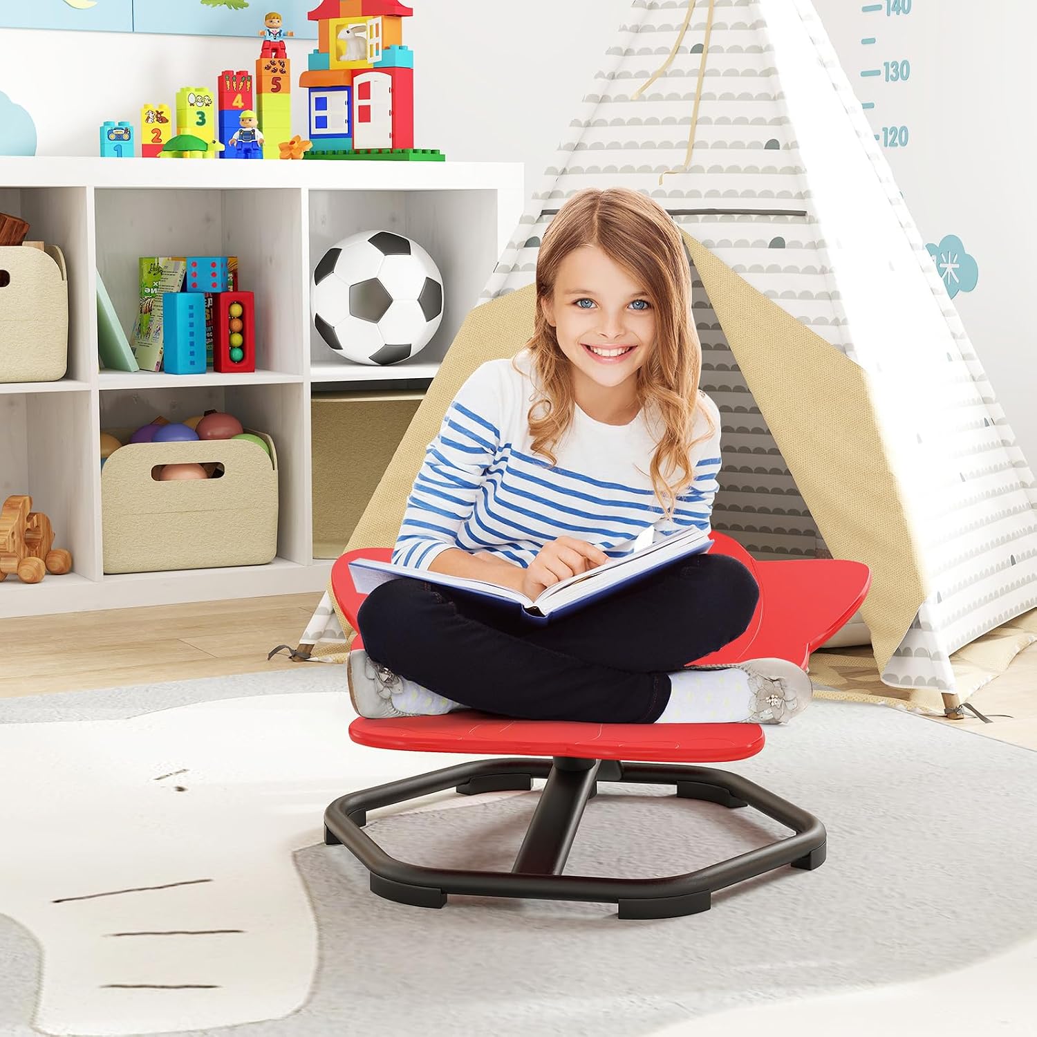 Costzon Sensory Chair, 360° Sit & Swivel Autistic Children Sensory Toy w/Non-Slip Metal Base for Training Body Coordination and Indoor Outdoor Use, Spinning Chair for Autistic Kids (Red,Elephant)