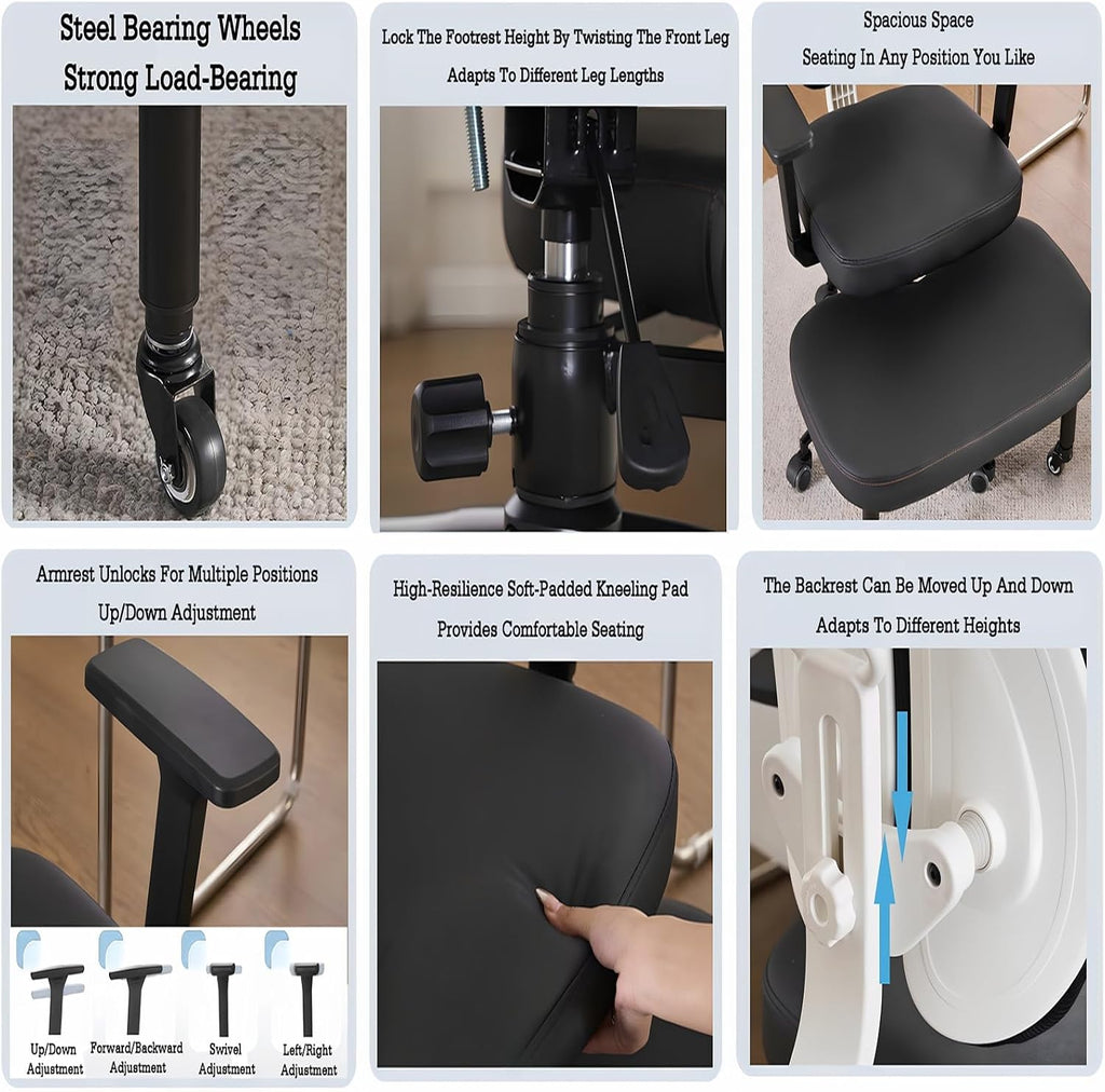 Kneeling Chair with Backrest,Ergonomic Posture Chair with Armrests,Rolling Cross-Leg,Multiple Adjustable Positions,for Office Home