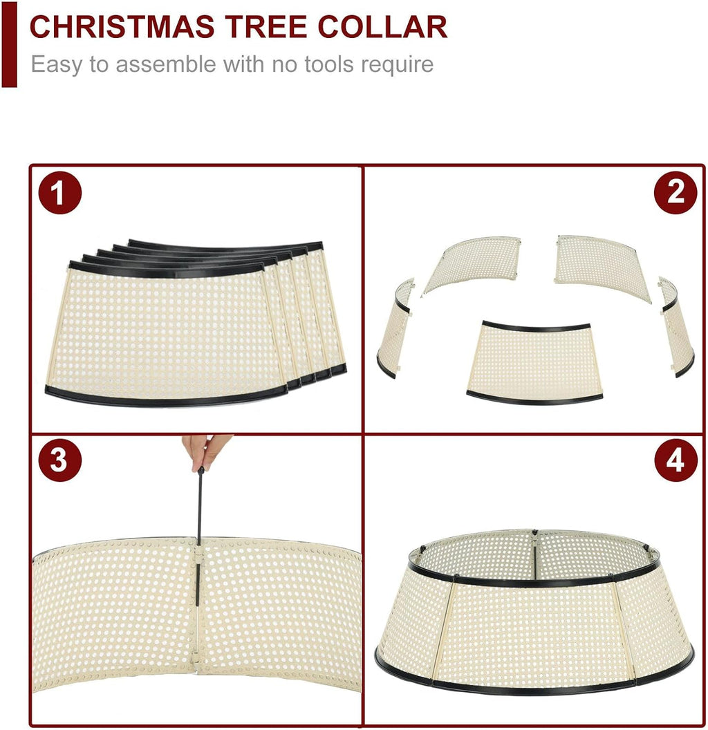 BAYN Metal Christmas Tree Collar, 28-Inch Diameter Base Cover Christmas Tree Ring Stand - Cream