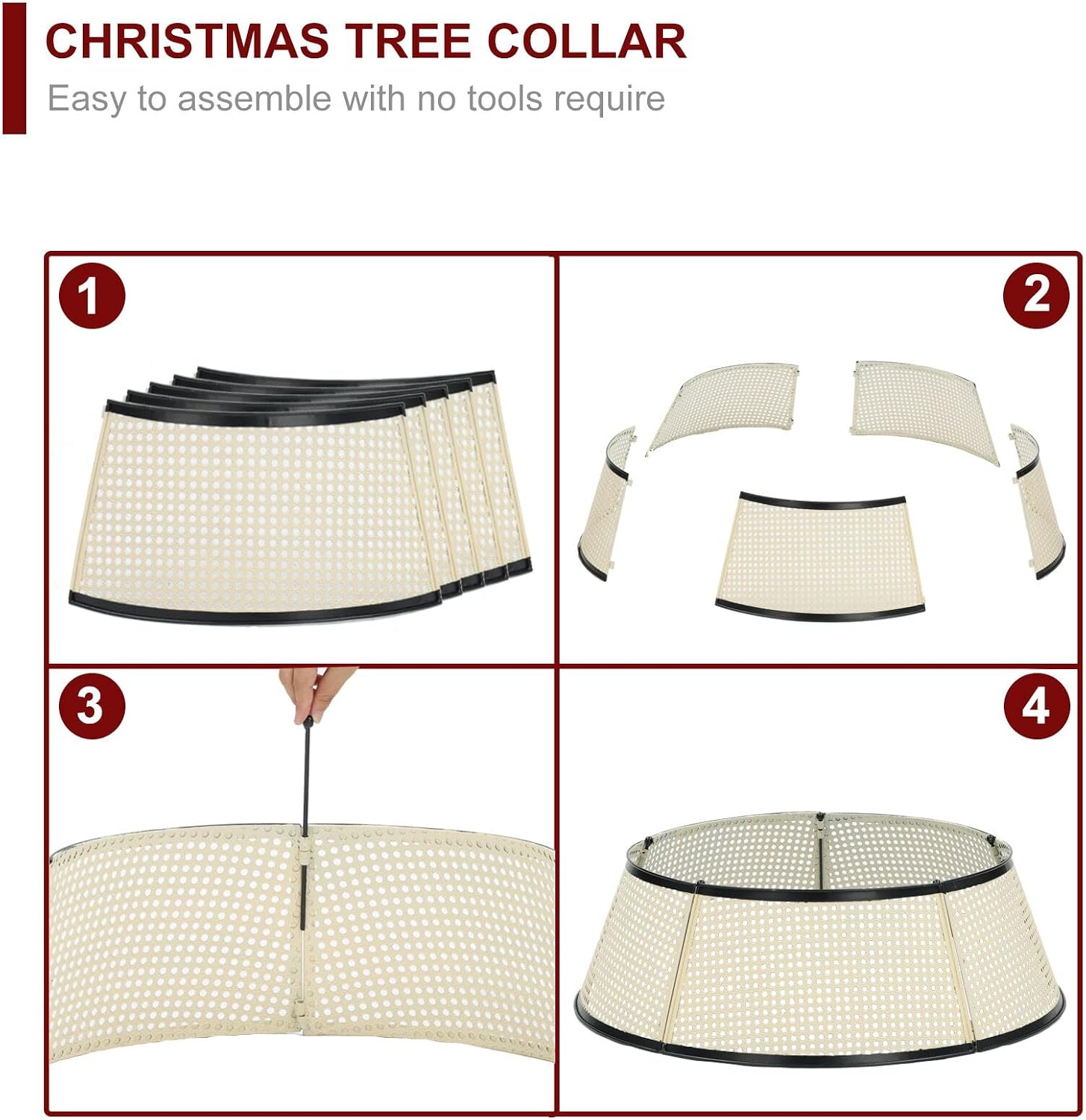BAYN Metal Christmas Tree Collar, 28-Inch Diameter Base Cover Christmas Tree Ring Stand - Cream