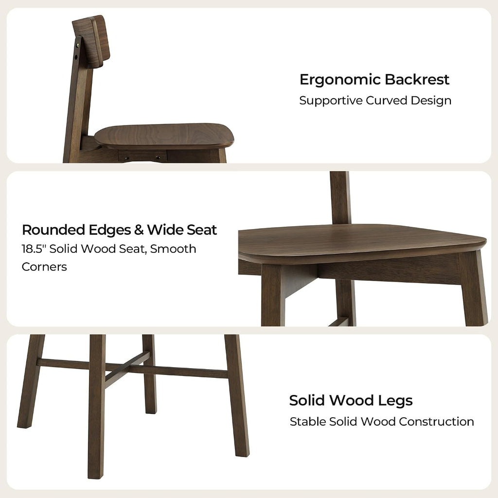 CHITA Soild Wood Dining Chairs Set of 4, Mid Century Modern Walnut Wood Kitchen Chairs with Curved Backrest, Dining Room Chair for Kitchen, Restaurant