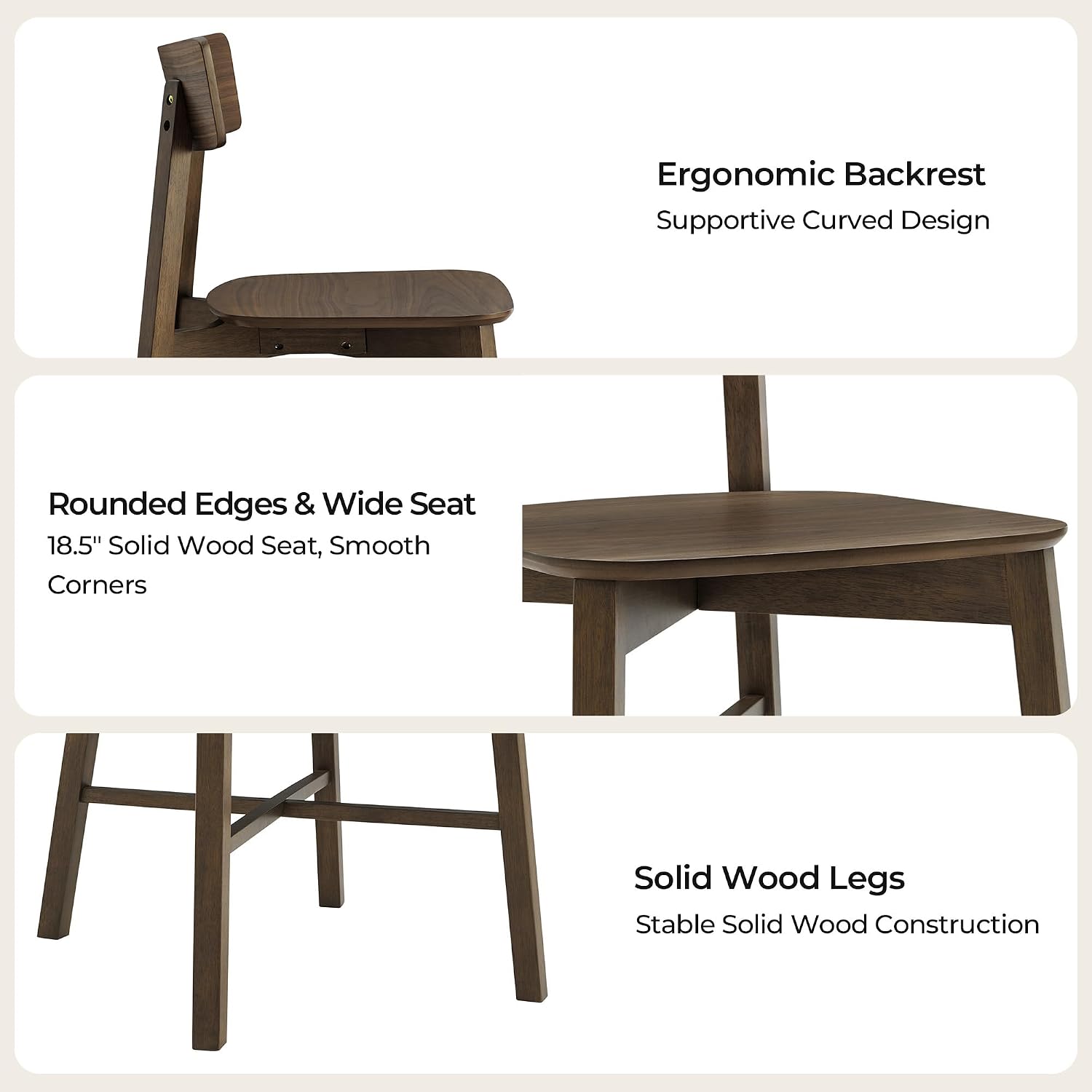 CHITA Soild Wood Dining Chairs Set of 4, Mid Century Modern Walnut Wood Kitchen Chairs with Curved Backrest, Dining Room Chair for Kitchen, Restaurant