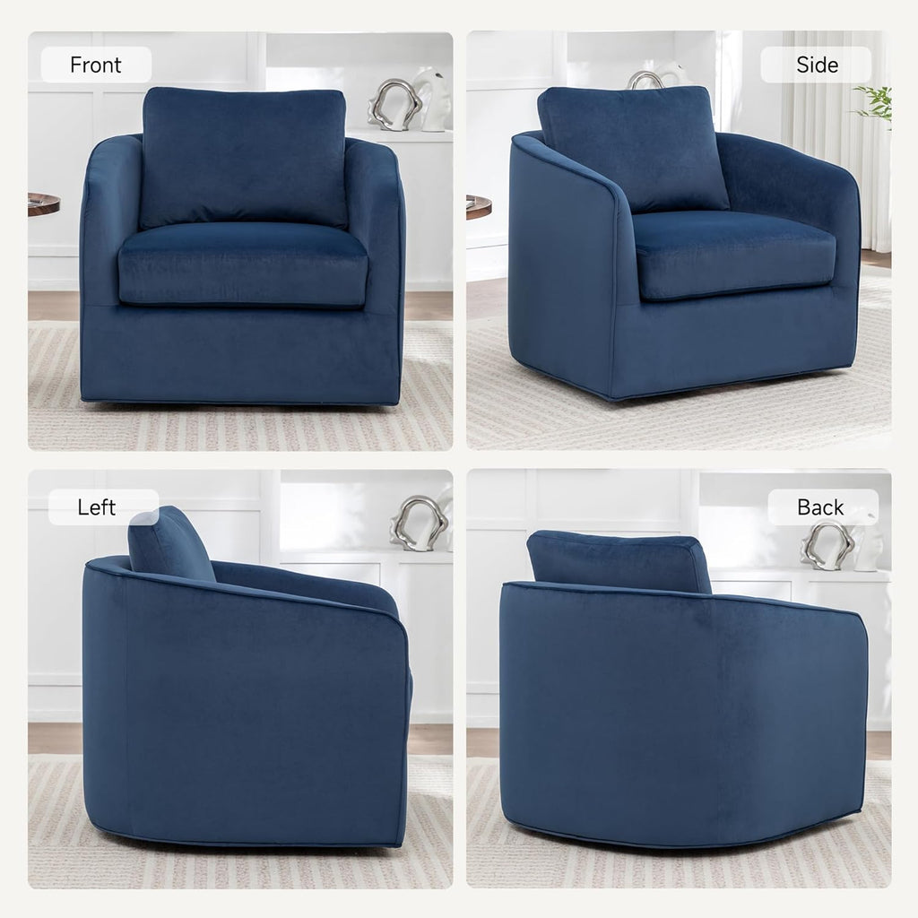 MINCETA Swivel Accent Chairs, Oversized Swivel Barrel Chair with High Density Foam, Velvet Fabric Reading Chairs, Upholstered Armchair for Living Room, Bedroom, No Assembly, Blue