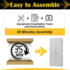 SteeLoong Kitchen Pantry Cabinet,71”White Metal Pantry Storage Cabinet with Doors and 4 Adjustable Shelves,Kitchen Cabinet with 2 Gold Handles,Tall Cabinet for Livingroom,Pantry, Bathroom,Kitchen