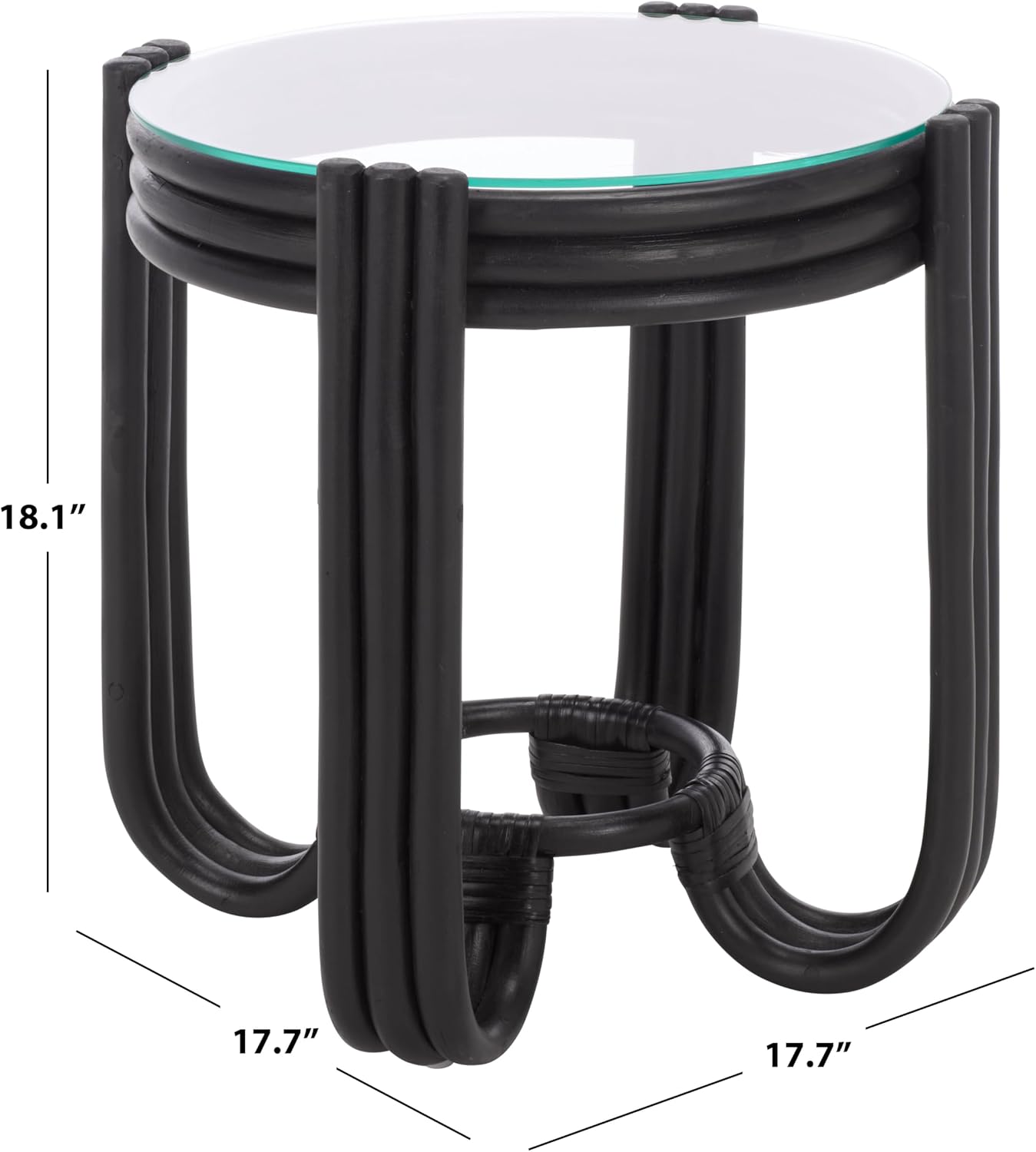 SAFAVIEH Home Collection – Bilian Round Accent Table, Black Rattan Base with Tempered Glass Top, Fully Assembled Accent Table for Living Room or Bedroom (ACC9900C)