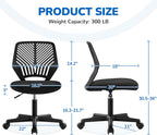 Yaheetech Student Desk Chair, Low-Back Armless Study Chair with Lumbar Support, Adjustable Swivel Office Chair for Home Bedroom School, Black