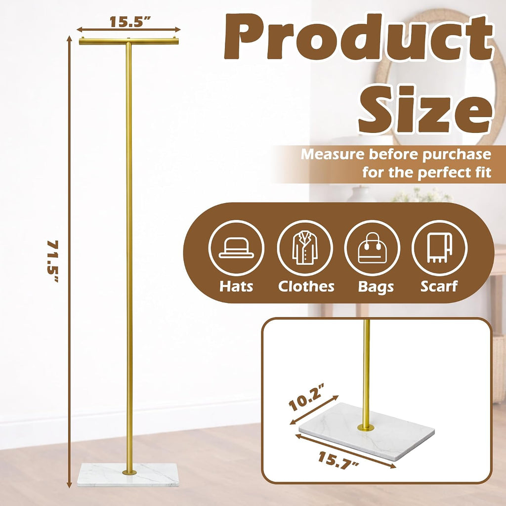 T-shaped Coat Rack Freestanding with Marble Base, 72" H Clothes Display Rack, Heavy-duty Clothes Rack, Modern Metal Coat Hanging Rack for Boutique, Hallway, Entryway, White