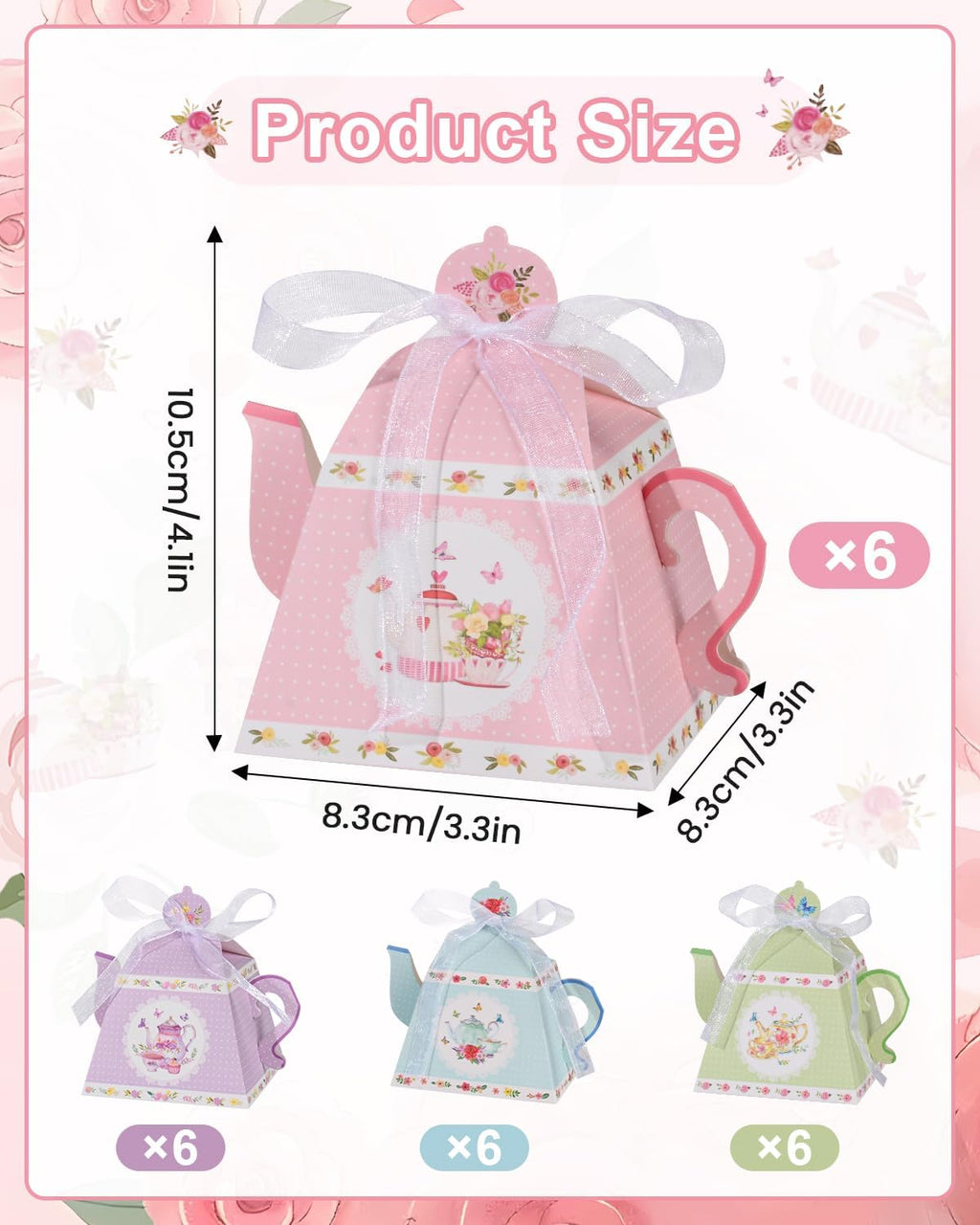 Liobelon 24 Pieces Floral Tea Party Favors Boxes Centerpiece Table Decoration Teapot Favor Boxes Tea Party Treat Gift Boxes Goodie Treat Bags Candy Boxes for Wedding Baby Shower Tea Party Decorations