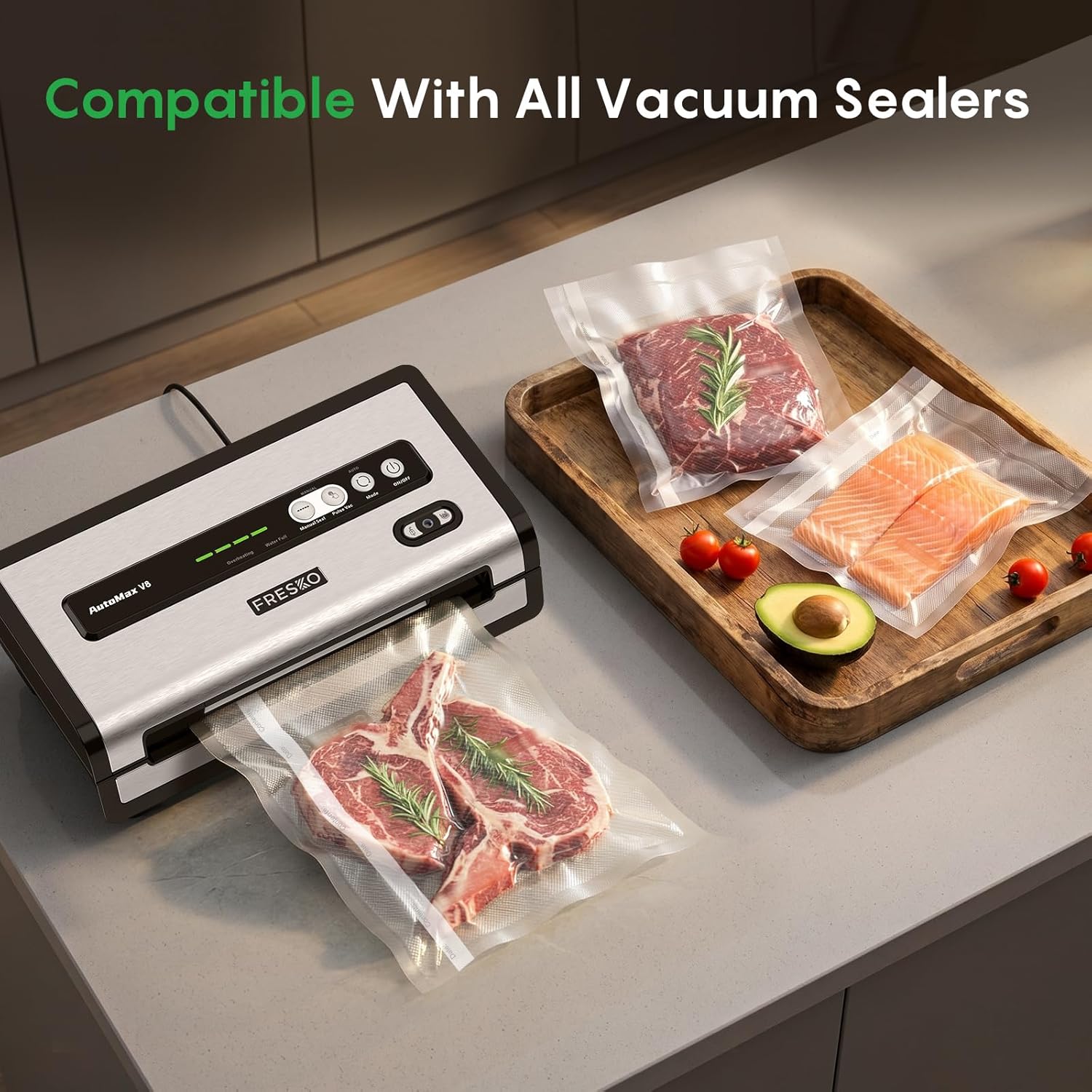 FRESKO Vacuum Sealer Bags Rolls with Write-On Labels, 11" x 20' 2 Pack Bags, BPA Free, Heavy Duty, Customized Size for Food Storage and Sous Vide