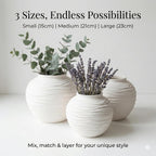 White Ceramic Vase for Home Decor - Rustic Farmhouse Flower Vase, Hand-Carved Spiral Texture, Decorative Round Pottery Vase for Living Room, Table, Shelf, Centerpiece (Matte White) - Large