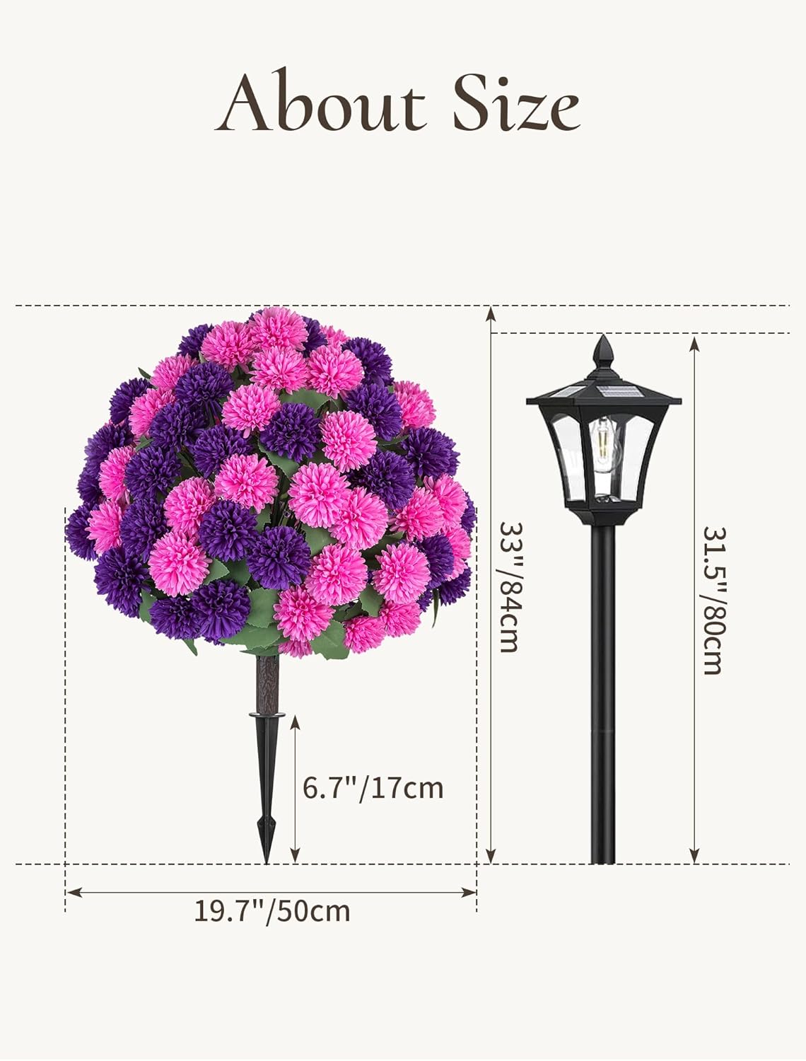 Artificial Mum Topiary Ball: 33" Fake Chrysanthemum Flower with Spike Set of 2 for Front Porch Decor - Purple Pink Faux Bushes Plants with Spike for Outdoor Indoor Garden Patio Entryway