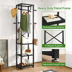 IBUYKE Freestanding Coat Rack,with 3 Shelves and 8 Hooks,Black UTMJ088B | Metal Frame,Industrial Hall Tree,Clothes Stand for Entryway, Hallway, Bedroom,Office, Living Room