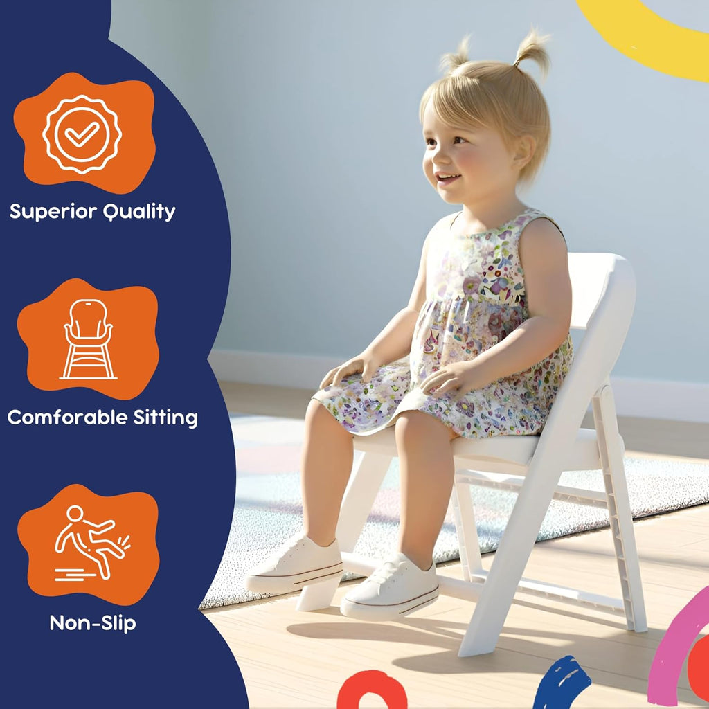 Giggle & Play 2 Pack of Kids Folding Chair with Backrest - Lightweight, Portable Toddler Chair for Indoor, Outdoor, Playroom & Classroom (White)