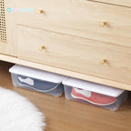 Stackable Plastic Storage Shoebox, BPA-Free Nestable Container with Latching Lid to Organize Shoes, See-Through Box for Home and Office, Multi-Purpose Storage Case, Clear Bins (12 Pack 6 Quart White)