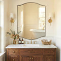 ANDY STAR Rectangle Scalloped Mirror, 36"x48" Brushed Gold Bathroom Mirror in SUS304 Stainless Steel Metal Frame, Brass Vanity Mirror with Unique Arched Top Design
