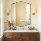 ANDY STAR Rectangle Scalloped Mirror, 36"x48" Brushed Gold Bathroom Mirror in SUS304 Stainless Steel Metal Frame, Brass Vanity Mirror with Unique Arched Top Design