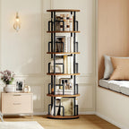MAHANCRIS Rotating Bookshelf, 5-Tier Book Shelf, 360° Spinning Bookcase, Freestanding Storage Shelf with Guardrails, for Small Space, Living Room, Bedroom, Home Office, Rustic Brown and Black BKHR4501
