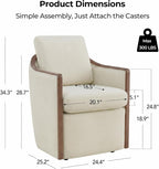 CHITA Upholstered Dining Chairs Set of 2 with Hidden Casters, Modern Dining Chair with Backrest & Wood Armrest, Chenille Barrel Chairs for Dining Room, Kitchen Chairs Fully Assembled, Cream
