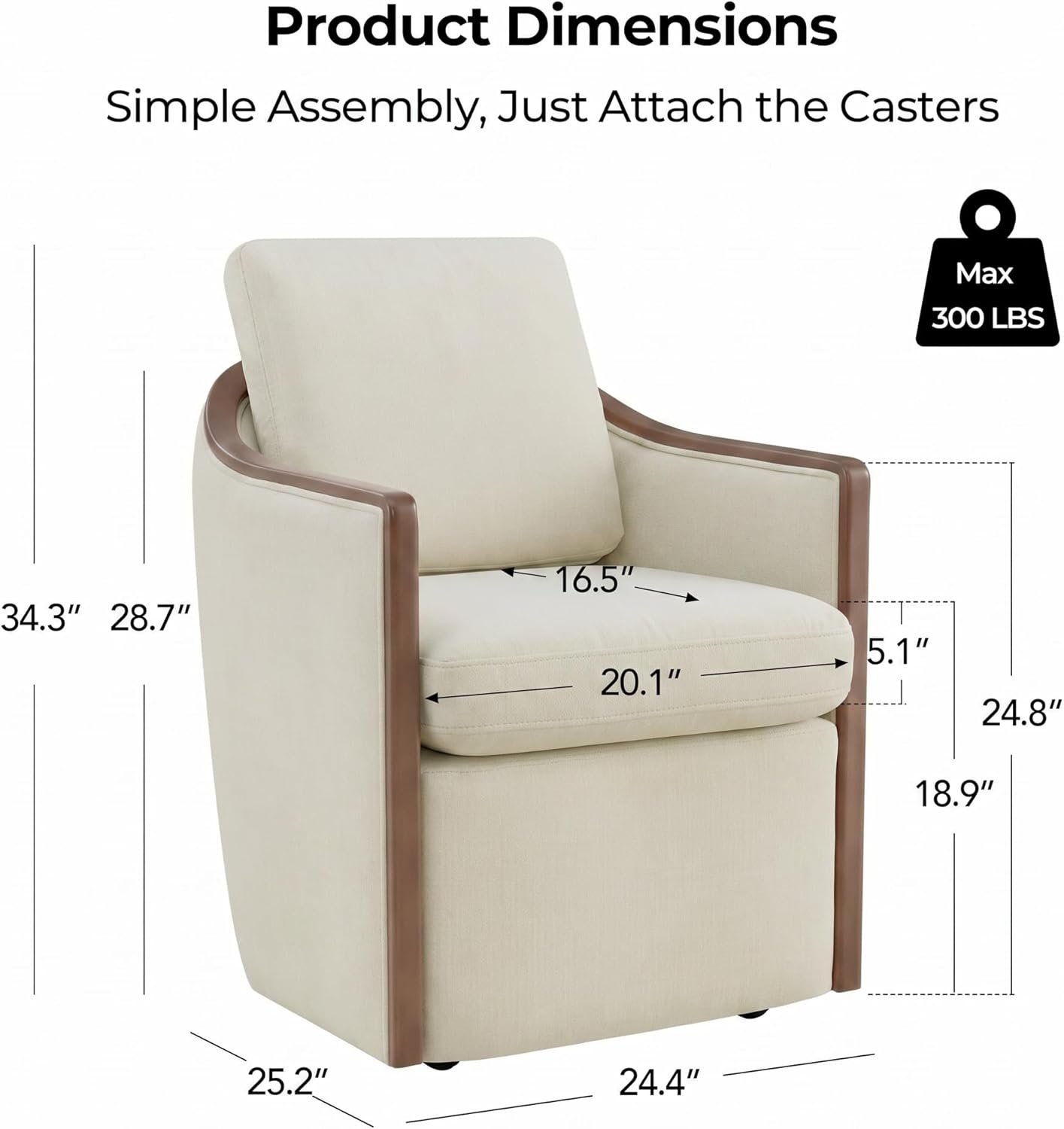 CHITA Upholstered Dining Chairs Set of 2 with Hidden Casters, Modern Dining Chair with Backrest & Wood Armrest, Chenille Barrel Chairs for Dining Room, Kitchen Chairs Fully Assembled, Cream