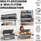 2 PCS Stackable Hat Storage for Baseball Caps, Space Saving Hat Organizer Box for Closet, with All Around Cardboard Support, Zipper Lid, Clear Window and 3 Handle, Each Holds 12 Hats, Grey