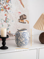 Blue and White Vase, Vintage Blue Ceramic Flower Vessel,Ceramic vases for Home Decor,Vintage Vase for Home Decor, Living Room, Shelf, Office, Rustic Table Centerpiece (Blue and white-01, Small)