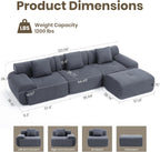 122" Modular Sectional Sofa Convertible L-Shape Cloud Couch, Corduroy Upholstered Boneless Sofa Set with Deep Seat & Movable Ottoman, No Assembly Needed, for Living Room, Bedroom, Home Office, Grey