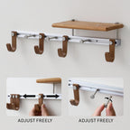 Wall Mounted Coat Rack with Shelf, Modular Entryway Hooks Organizer, Adjustable Aluminum Rail with Wooden Hooks, Expandable Storage for Entryway, Hallway, Mudroom