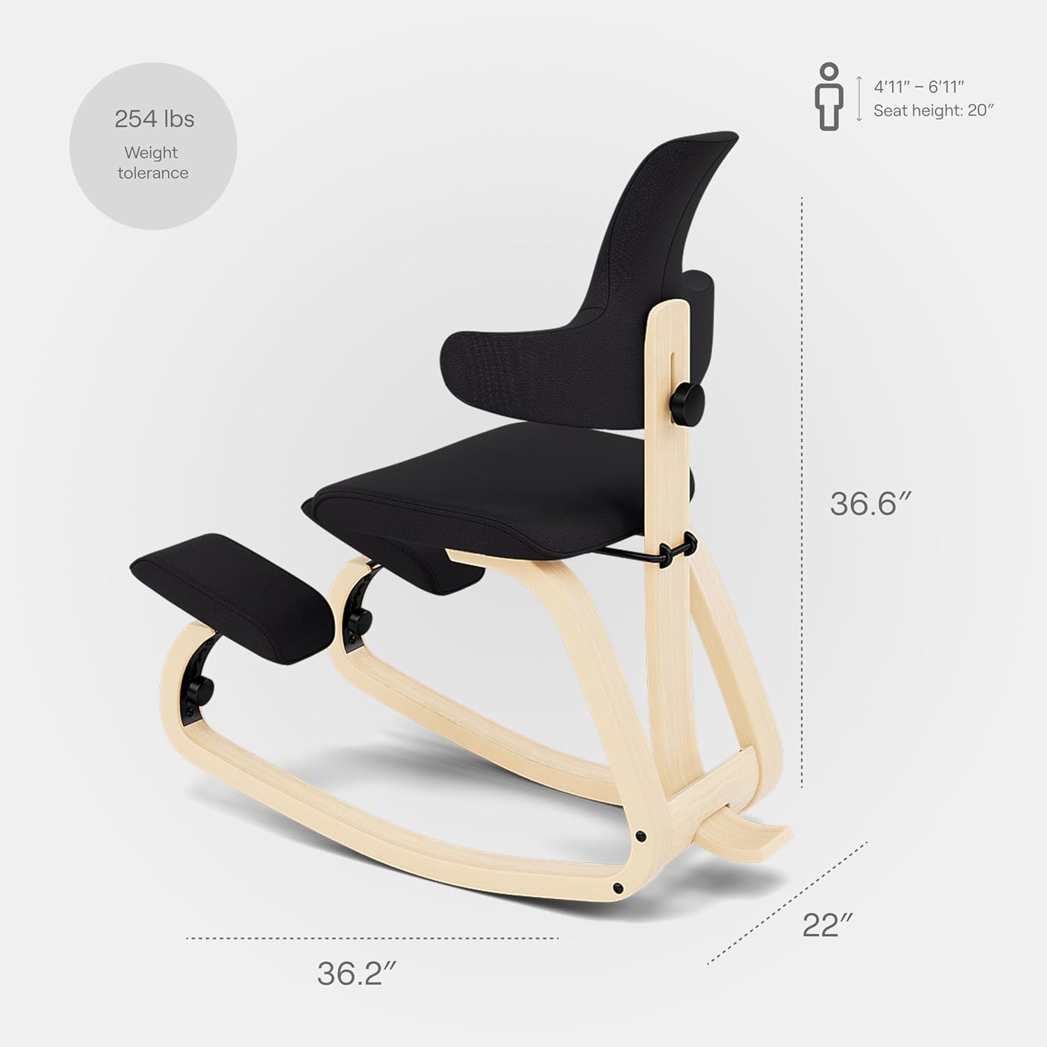 Varier ThatSit Balans Adjustable Ergonomic Kneeling Chair with Backrest, 10-Year Limited Warranty, Designed by Peter Opsvik, Natur/Black
