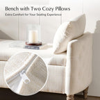 HULALA HOME Storage Bench for Bedroom with Throw Pillows, 59" Large Bedroom Ottoman Bench with Solid Wood Frame, Comfy Upholstered Footstool with Flip-top for Living Room, Entryway, Ivory