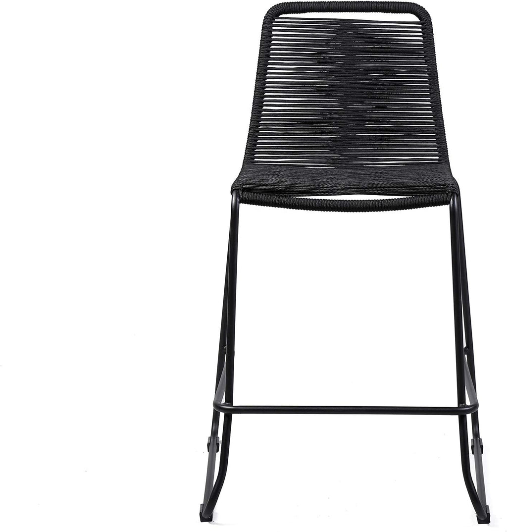 armen LIVING Shasta Indoor Outdoor Patio Metal and Black Rope Stackable Barstool, 30" Seat Height, Set of 2