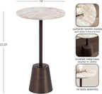 Kate and Laurel Tira Round Marble Side Table, 14 x 14 x 24, Brown Marble and Bronze, Decorative Pedestal End Table for Use as a Bedroom Nightstand or Living Room Plant Stand Table