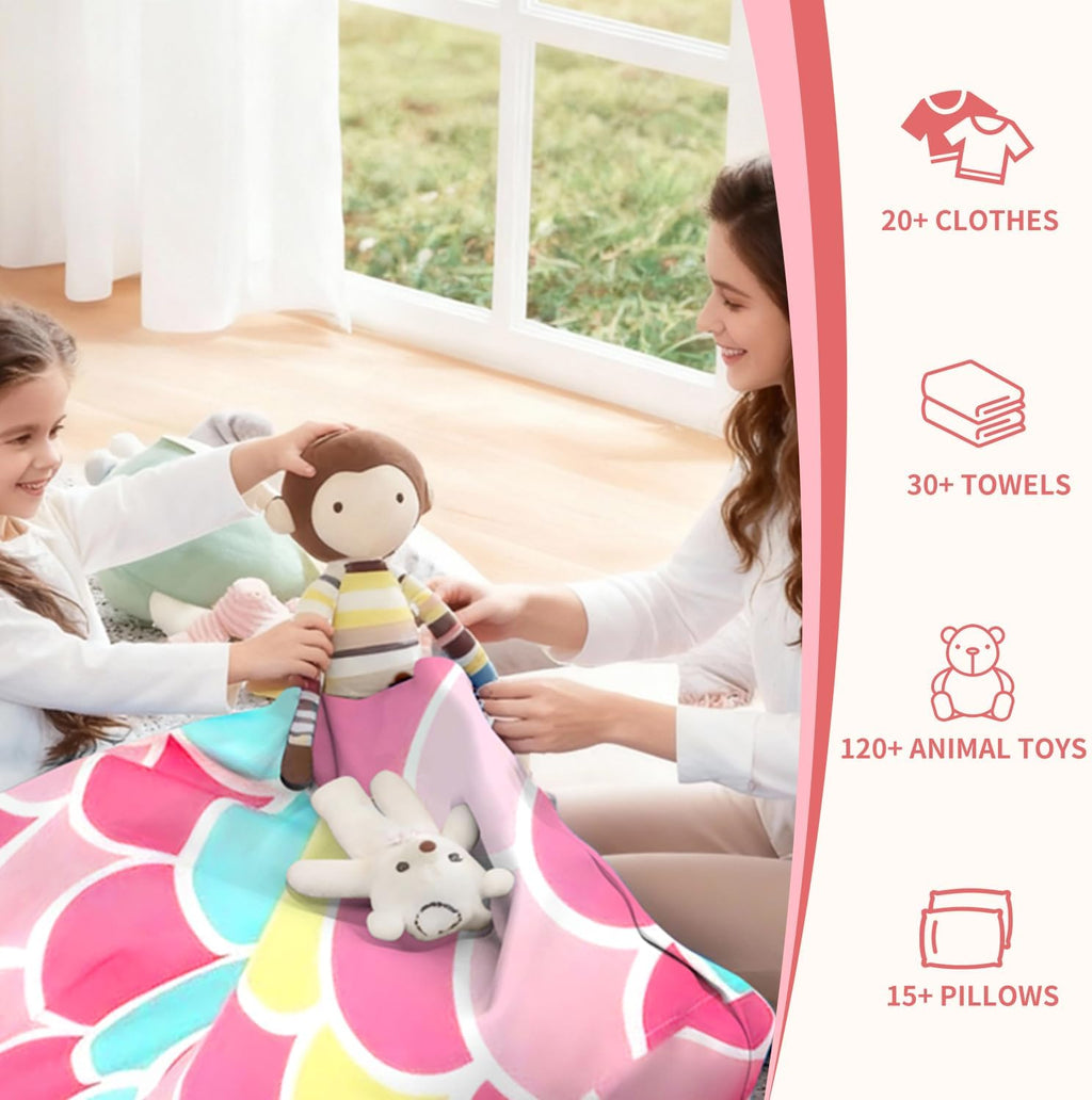 Stuffed Animal Storage Bean Bag Chair Cover for Kids Teens (No Filler) 250L Washable Large Beanbag Cover for Kids' Room Organizing Plush Toys or Home Living Room Textile,Mermaid