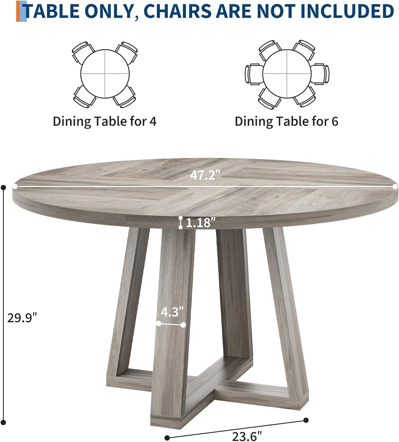 Garvee 47" Round Dining Table, Modern Dining Table | For 4-6 People, Modern Kitchen Dinner Table, Wood Cross Pedestal Base, For Living Room