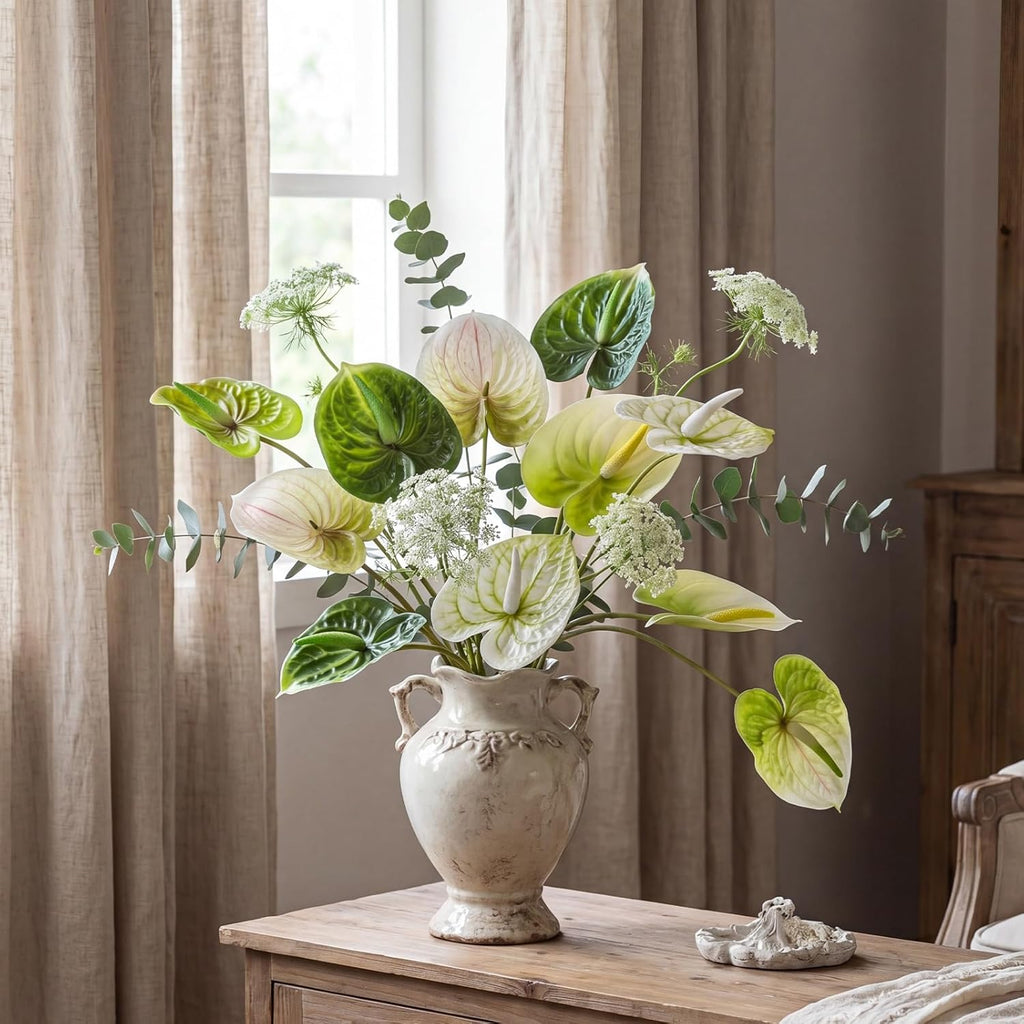 Hanaive 20 Pcs Artificial Anthurium Flowers 23.6 Inch Fake Anthurium Flowers for DIY Vase Bouquets Centerpiece Arrangements Wedding Bridal Shower Party Home Decor (Green)