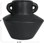 Bloomingville Round Stoneware Vase with Reactive Glaze Finish and Vertical Handles, Black
