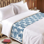 Blue Palm Tree Bed Runners for Twin Size Bed, Summer Tropical Coastal Nautical Beach Silver Tree Leaf Bedding Scarf for Home Hotel Decorations, 71''x20''