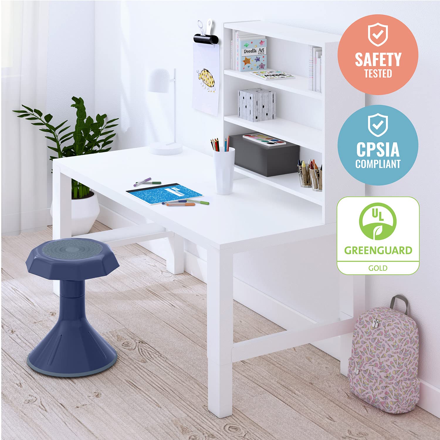 ECR4Kids ACE Active Core Engagement Wobble Stool, 15-Inch Seat Height, Flexible Seating, Navy