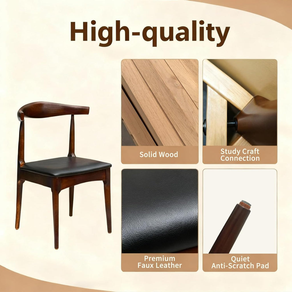 Solid Wood Dining Chairs - Mid Century Modern Wishbone Design with Elegant Leather Upholstery, Walnut-Colored sillas de comedor for Homes, Kitchens, Meeting Rooms, Restaurants, cafes Studies