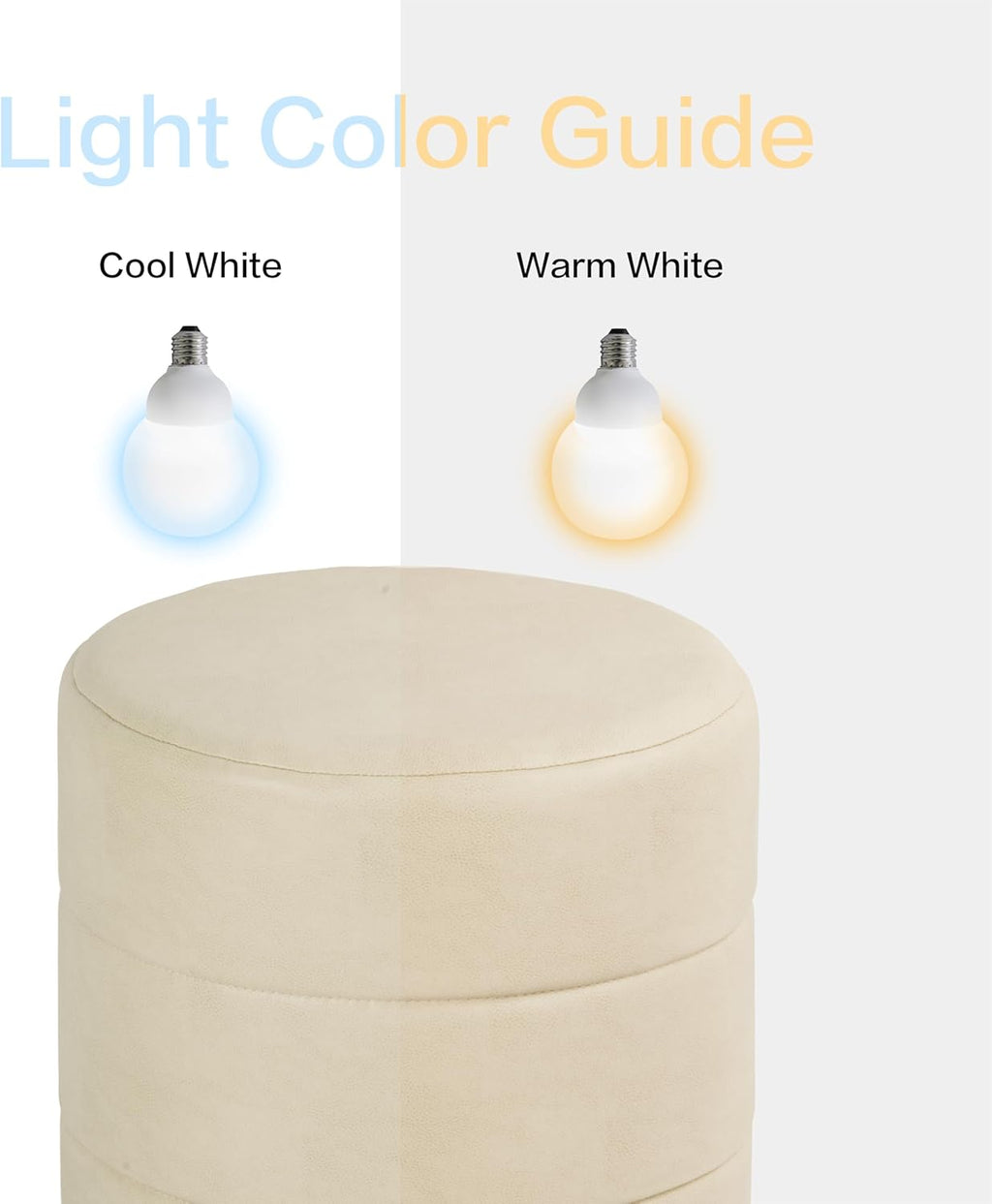 HomePop Upholstered Faux Leather Round Ottoman (No Lid, Seat Only) | HomePop Home Décor | Round Pouf Foot Rest – Cream Faux Leather
