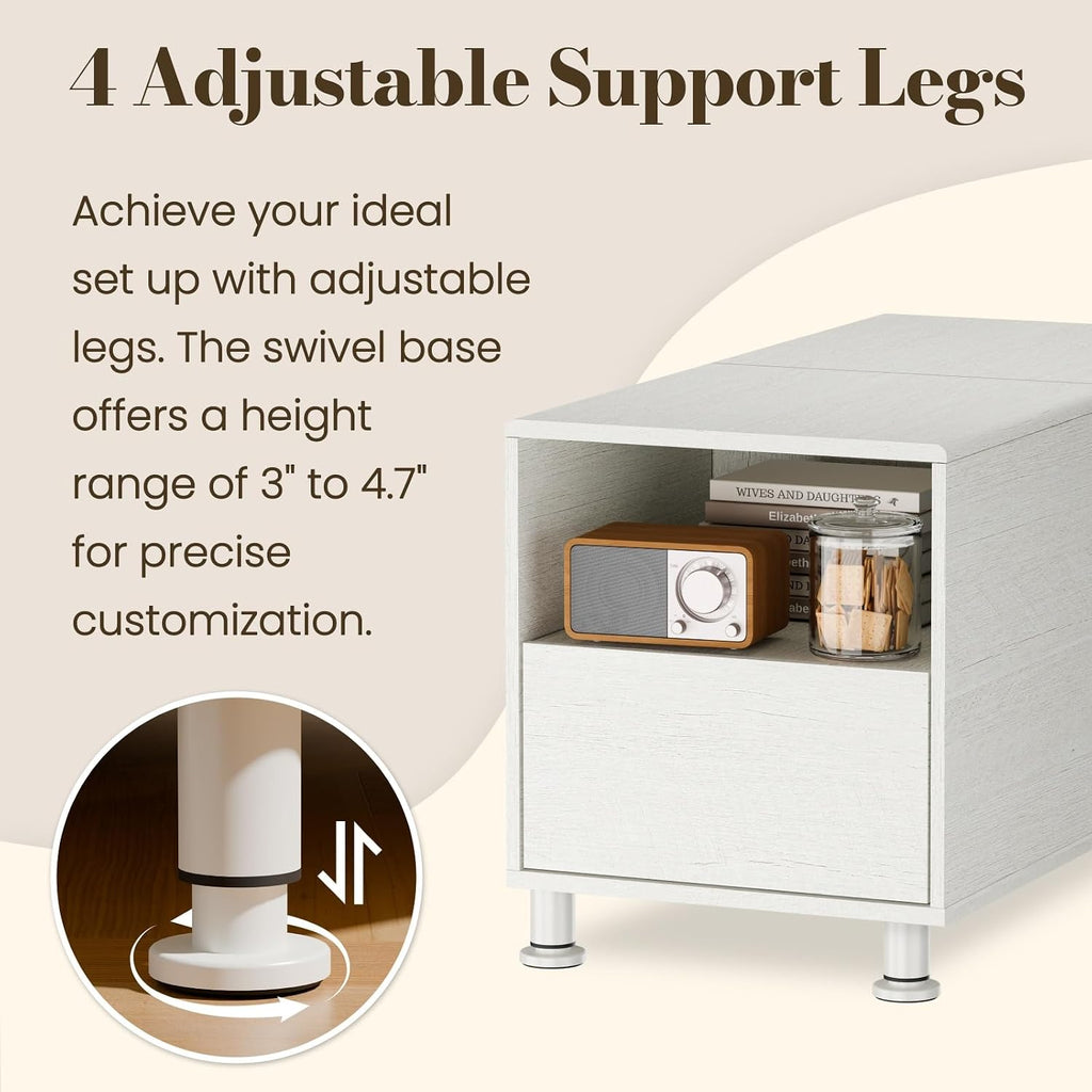 Rresyet Modular Sofa Console with Storage, Adjustable Height Side Table with Drawer & Open Shelf, 15.8" Narrow End Table for Sectional Sofa Couch (1, White, with Drawer)
