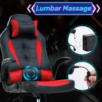 Gaming Chair Ergonomic Home Office Video Game Chairs Massage PU Leather Computer Chair Adjustable Swivel Chairs with Lumbar Support Headrest, Red